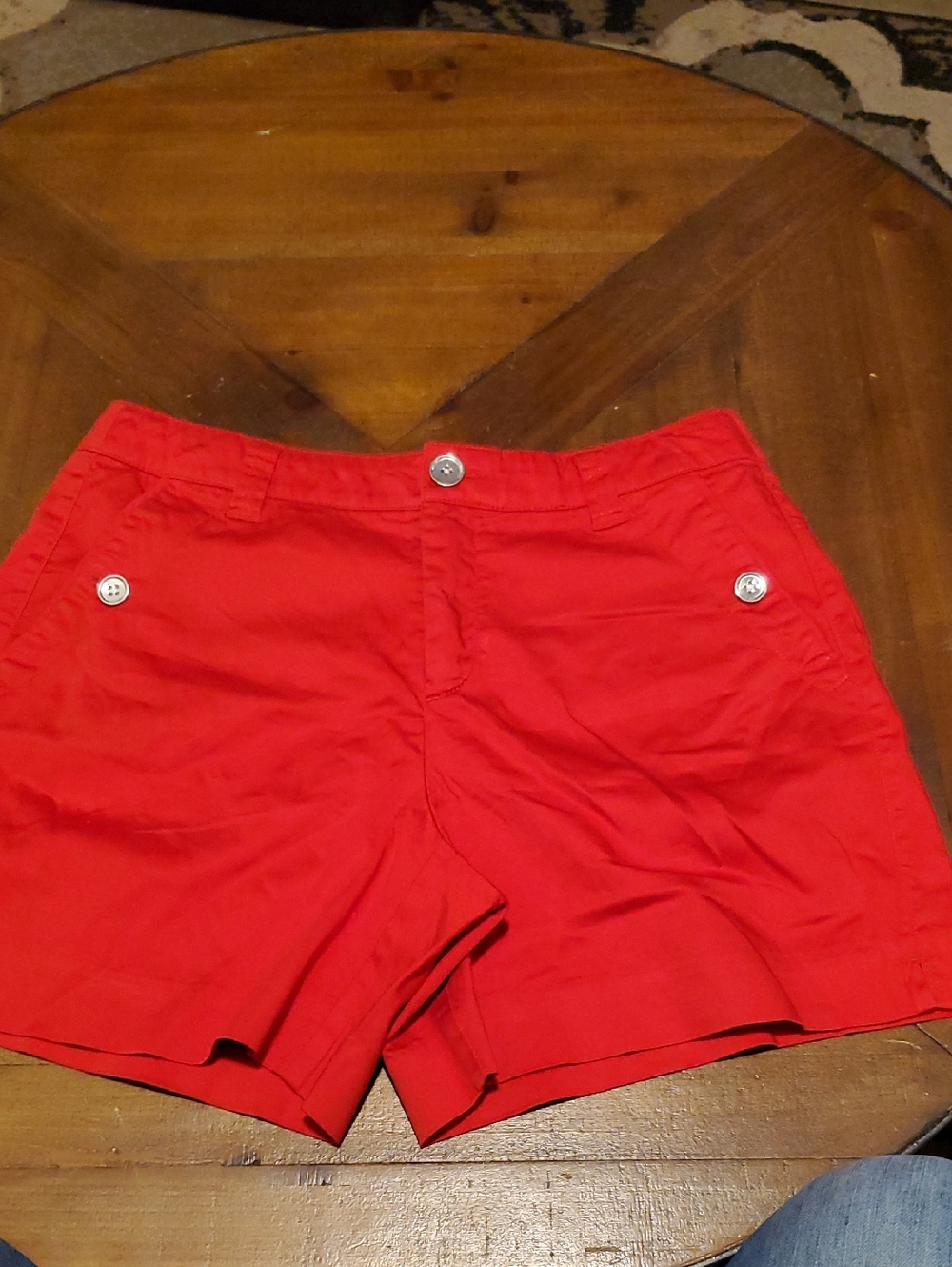 intro. Red High-Waist Women's Shorts with Button Detail
